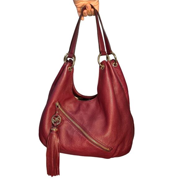 Michael Kors Handbags - Michael Kors Burgundy Oxblood Leather Hobo Shoulder Bag - Soft & Stylish